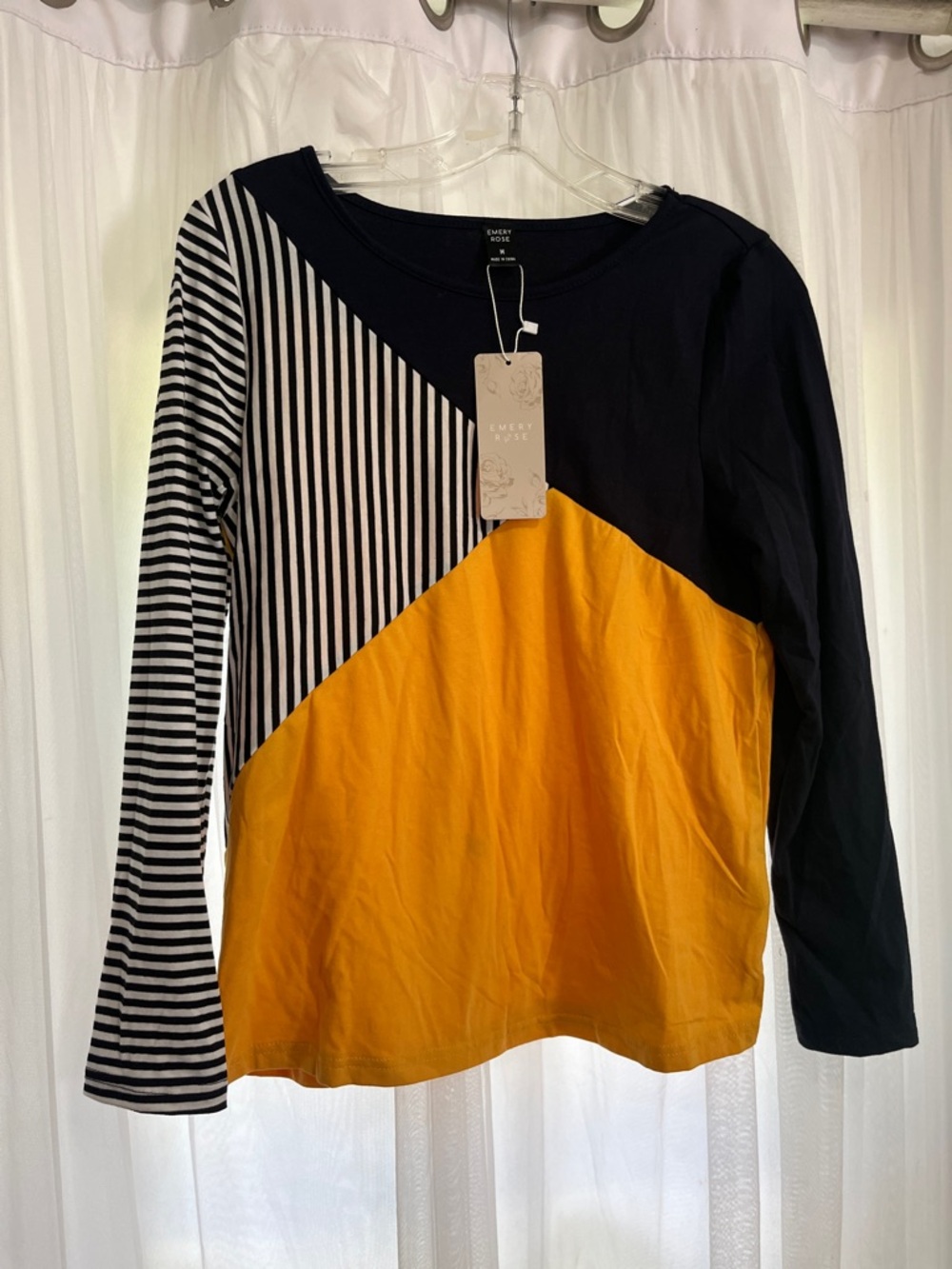 Emery Muse Colorblock Long Sleeve Top Black & Mustard size medium women’s grunge